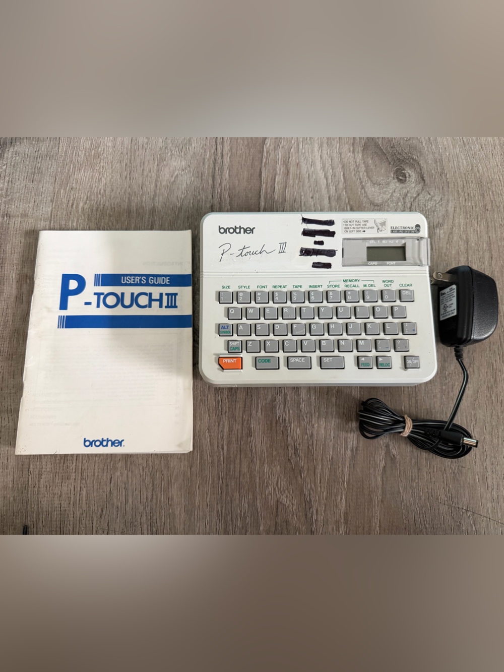 Brother P-touch III White and Gray Label Keyboard with Power Adapter & manual